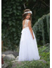 White Lace Tulle Flower Girl Dress With Rhinestone Sash